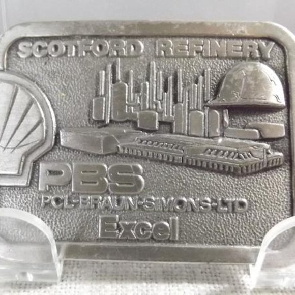 Vintage Scotford Refinery & Shell Gas Belt Buckle - Picture 1 of 10